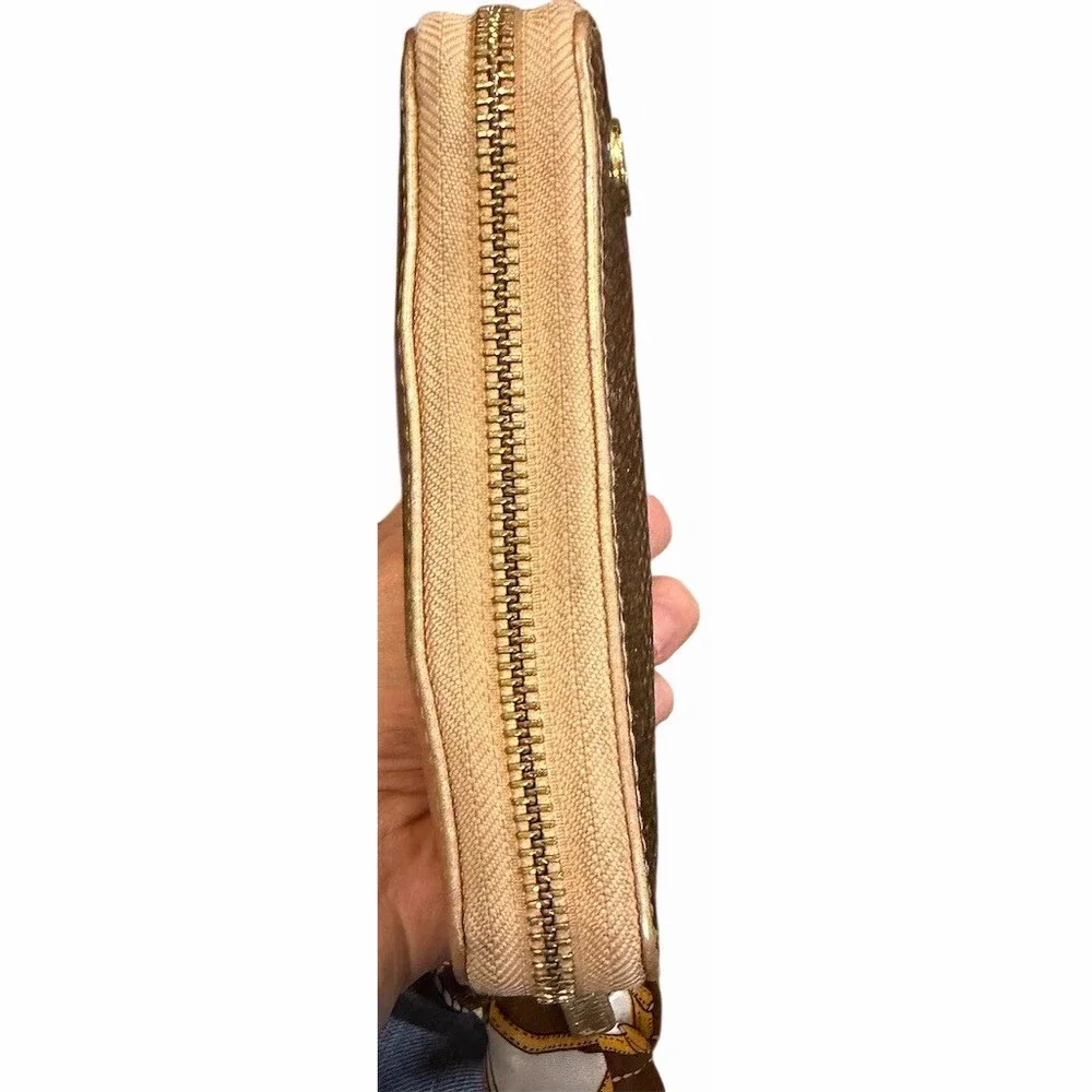Tory Burch Wallet Wristlet Rose Gold Zip-Around With Non Branded Scarf Bow Strap